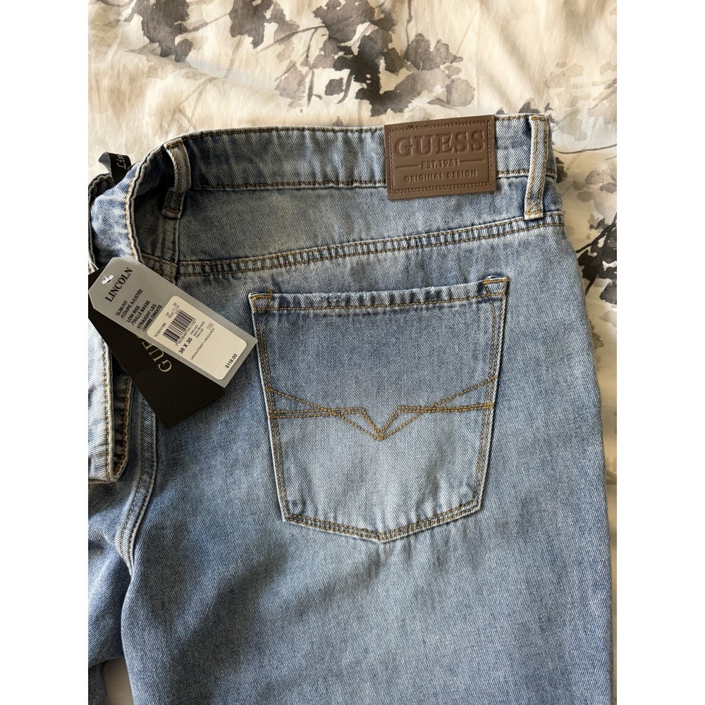 NWT Guess Jeans Lincoln Slim Fit Straight Leg Low Rise Denim Med Wash 38x30 NEW